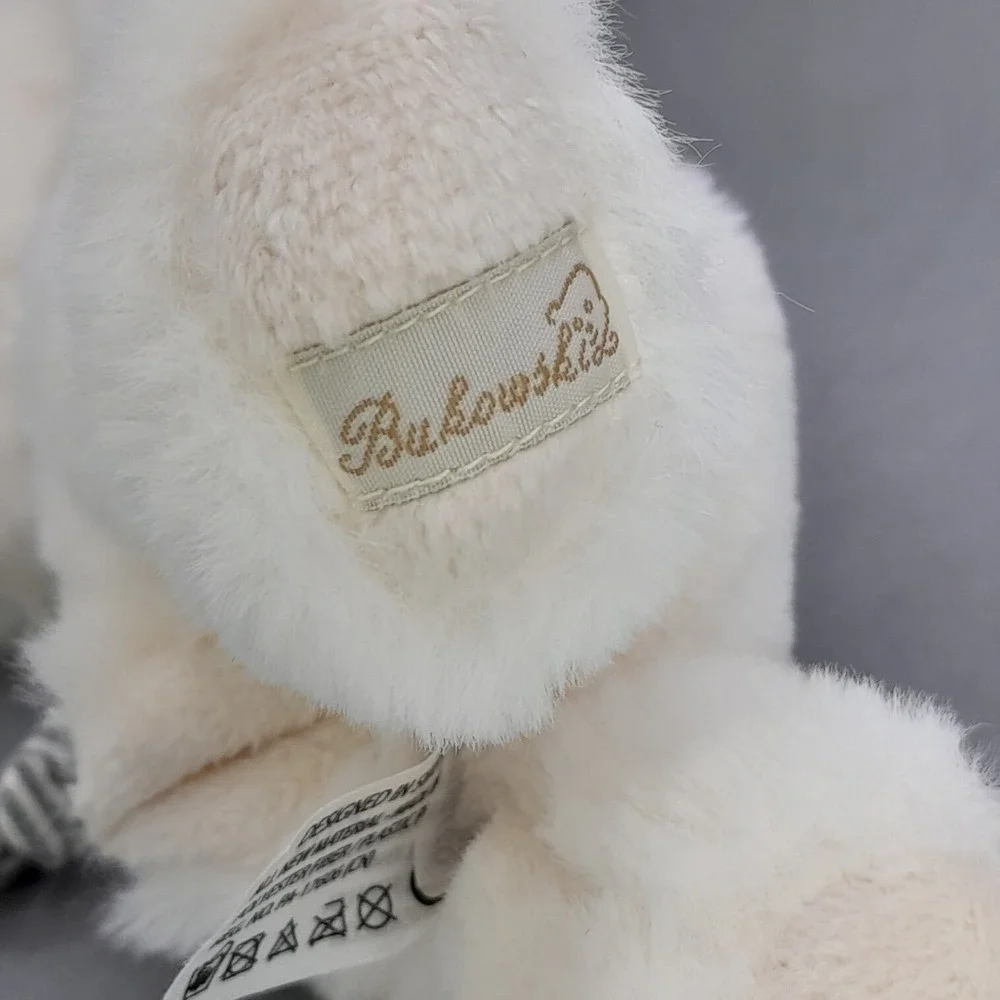 Bukowski Design Sweden White Plush Bunny Rabbit Striped Scarf Stuffed Animal 7in